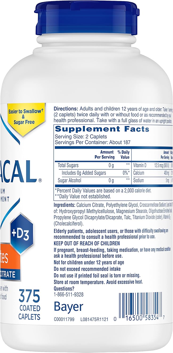 Citracal Petites Calcium Citrate Caplets with Vitamin D3 for Bone Health Support, 375 Count, Ages 12+