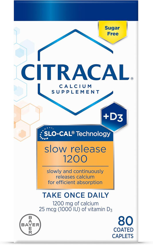 Citracal Slow Release 1200: Bone Health Support Calcium Supplement with Vitamin D3 - 80 Count