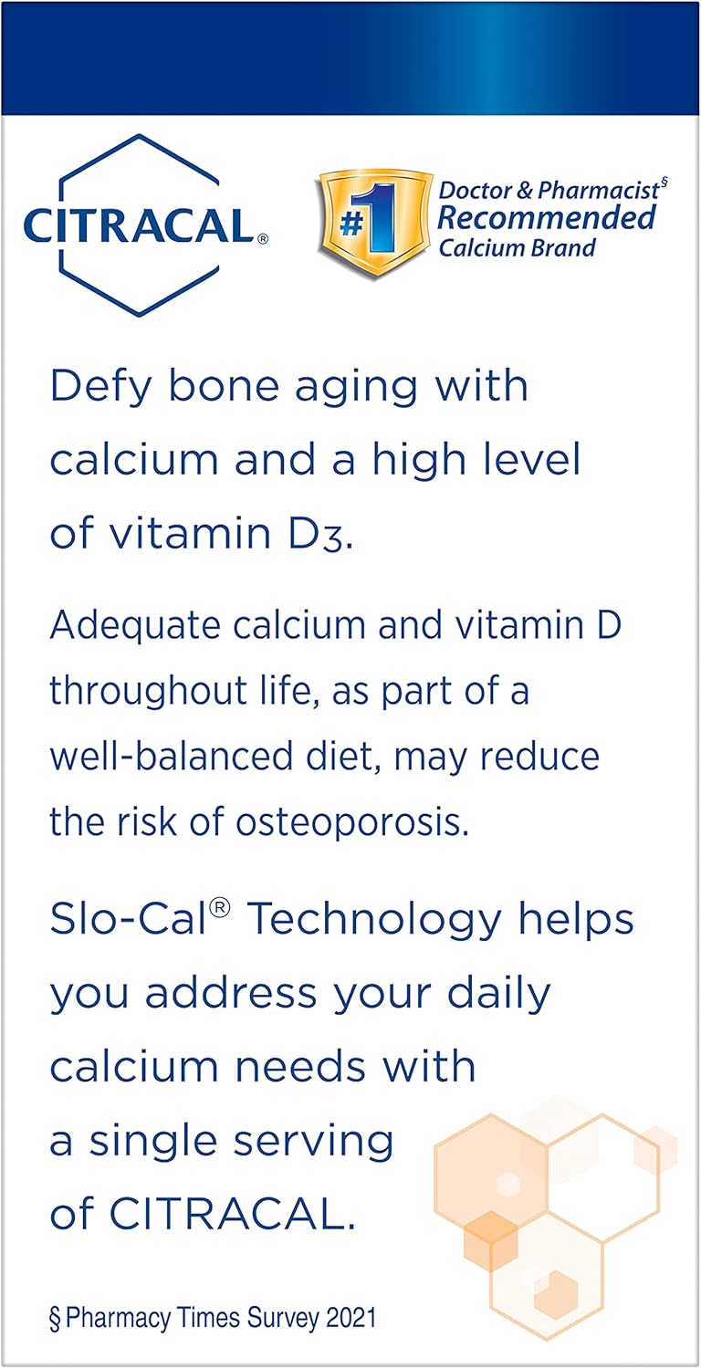 Citracal Slow Release 1200: Bone Health Support Calcium Supplement with Vitamin D3 - 80 Count