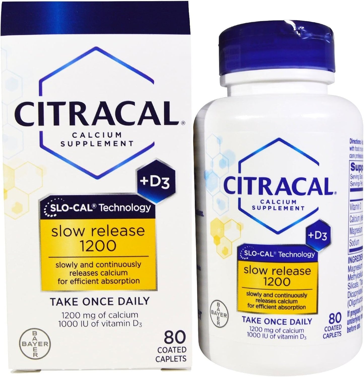 Citracal Slow Release Calcium 1200 + D3 Coated Caplets - 80 ct, 3 Pack