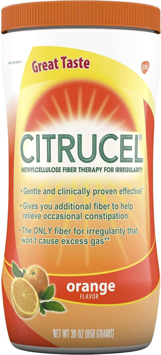 Citrucel Fiber Therapy Orange Flavor 30 oz - Pack of 4 - Methylcellulose for Digestive Regularity