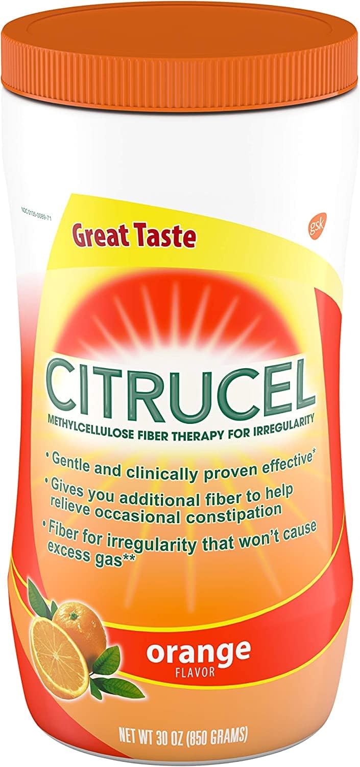 Citrucel Fiber Therapy Orange Flavor 30 oz - Pack of 4 - Methylcellulose for Digestive Regularity
