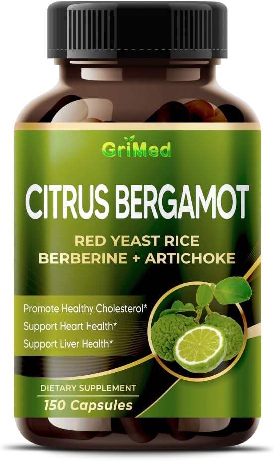 Citrus Bergamot 50:1 Extract Capsules with Red Yeast Rice, Garlic, and Artichoke - Supports Healthy Cholesterol and Heart Health - 150 Count - Made in USA