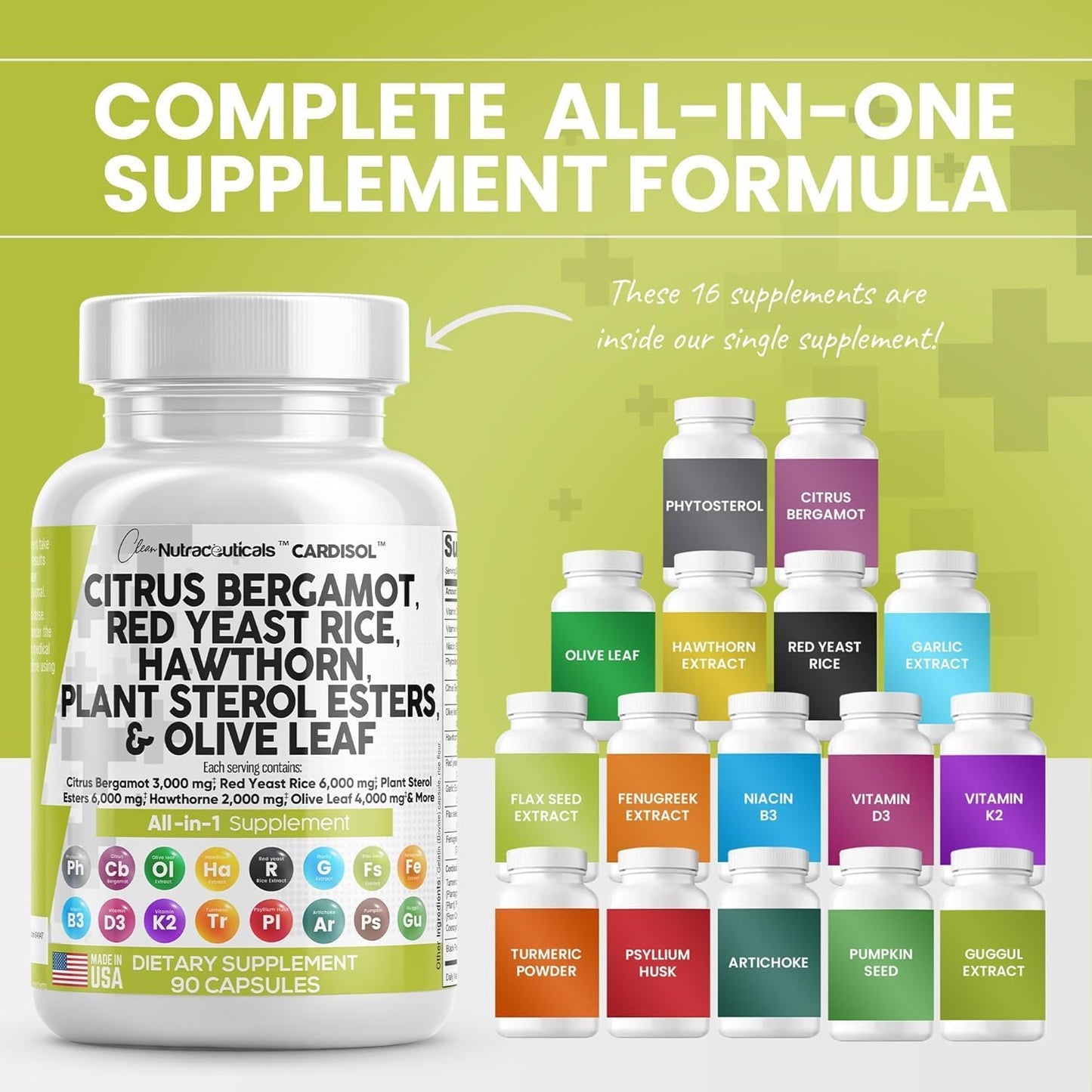 Citrus Bergamot Red Yeast Rice Capsules with Plant Sterols and Essential Nutrients for Heart Health