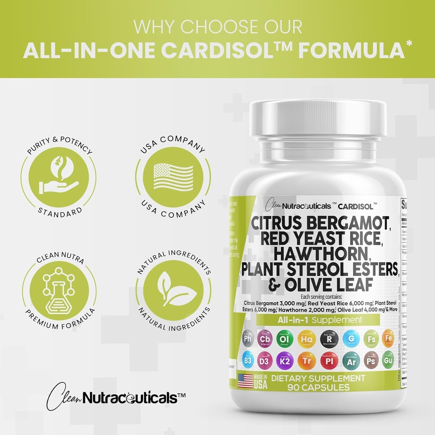 Citrus Bergamot Red Yeast Rice Capsules with Plant Sterols and Essential Nutrients for Heart Health