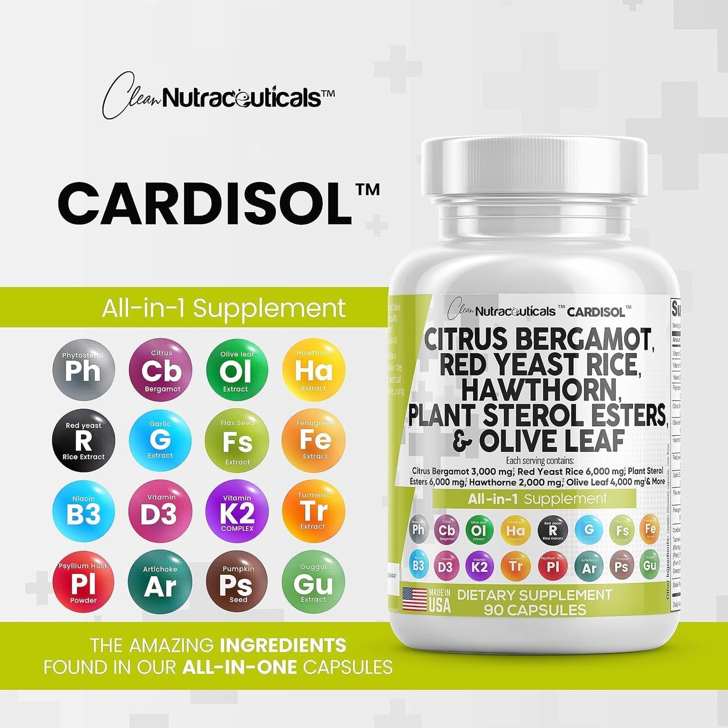 Citrus Bergamot Red Yeast Rice Capsules with Plant Sterols and Essential Nutrients for Heart Health