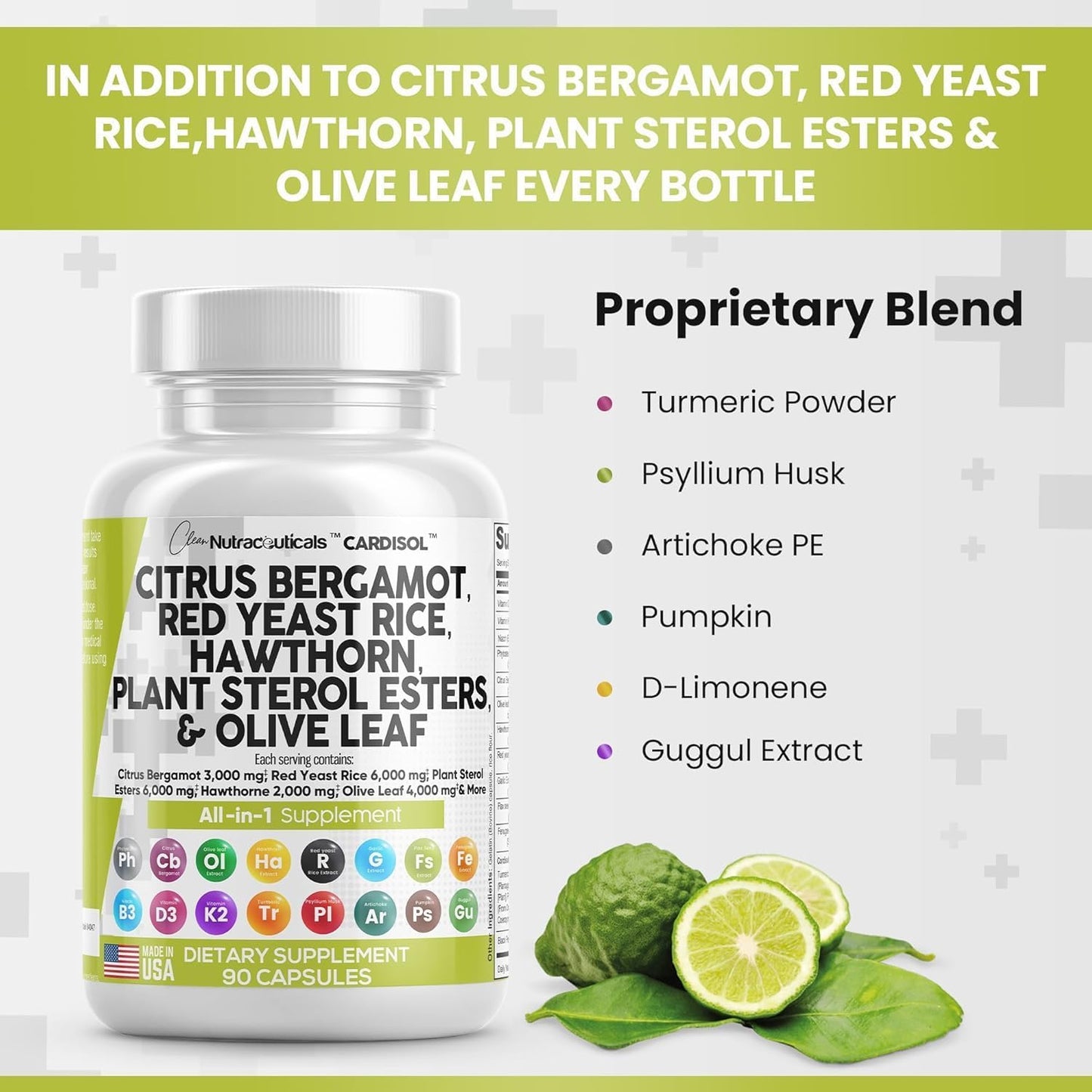 Citrus Bergamot Red Yeast Rice Capsules with Plant Sterols and Essential Nutrients for Heart Health