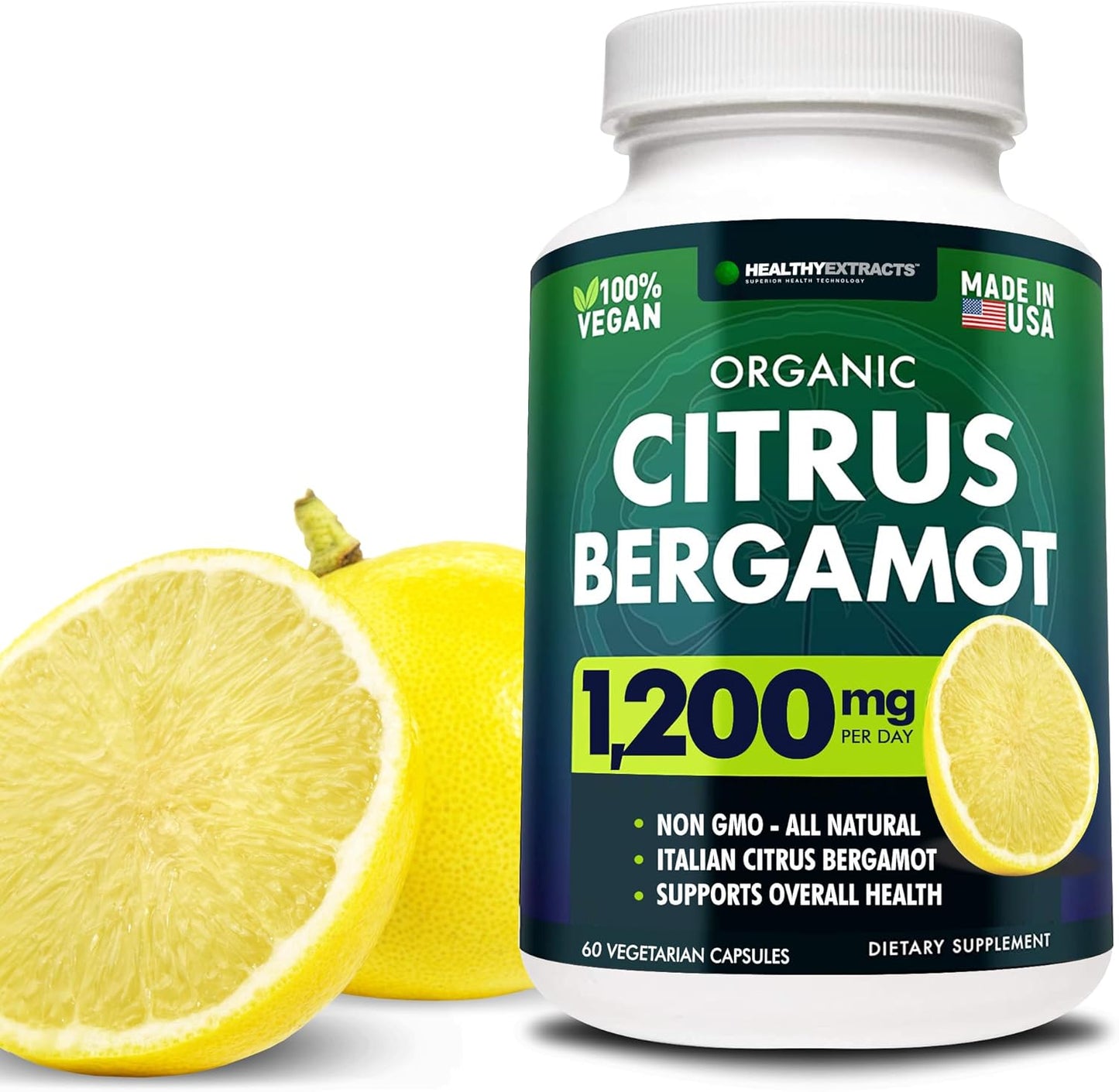 Citrus Bergamot Supplement 1200mg - High Polyphenols, 1 Month Supply, Made in USA