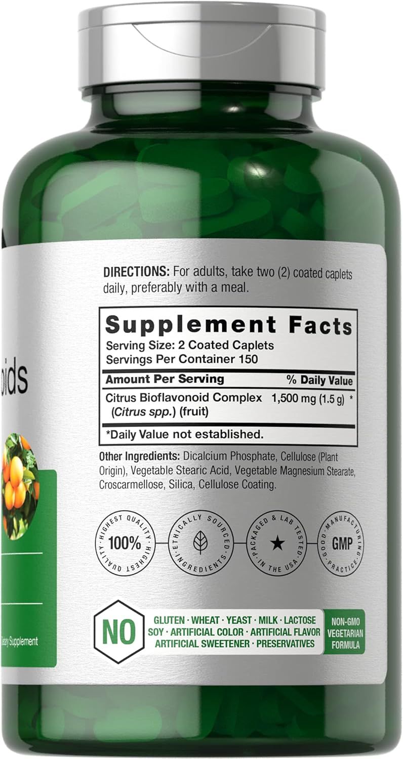 Citrus Bioflavonoids Supplement 1500mg - 300 Caplets - Vegetarian, Non-GMO, Gluten Free - Value Size by Horbäach