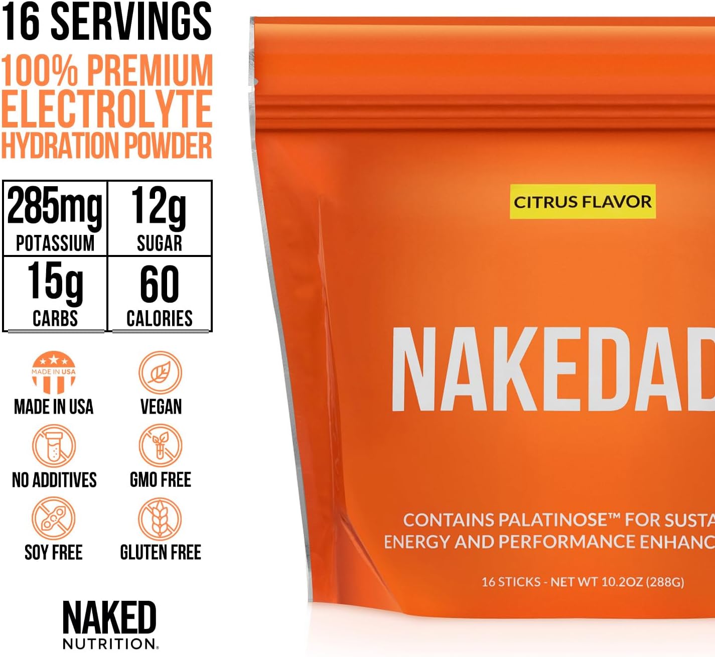 Citrus Flavored Naked Nutrition Nakedade Sports Drink Powder - GMO-Free, Gluten-Free Electrolyte Powder