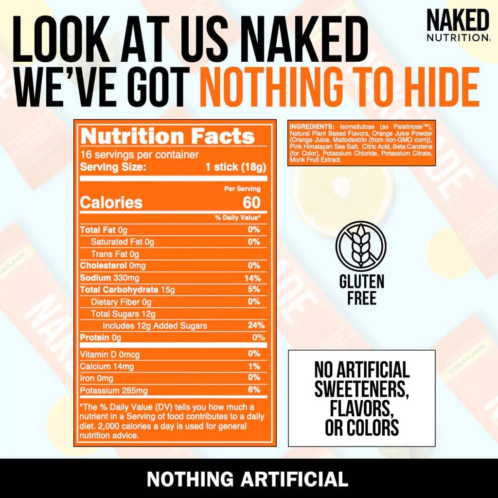 Citrus Flavored Naked Nutrition Nakedade Sports Drink Powder - GMO-Free, Gluten-Free Electrolyte Powder