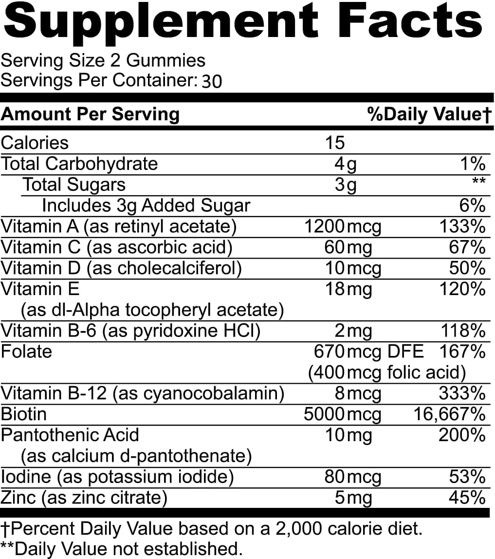Clark & Katherine Pantothenic Acid Gummies for Acne, Hair, Skin & Nails - Biotin, Zinc, Folic Acid - Non-GMO, Gluten-Free Chewables - 60 Count