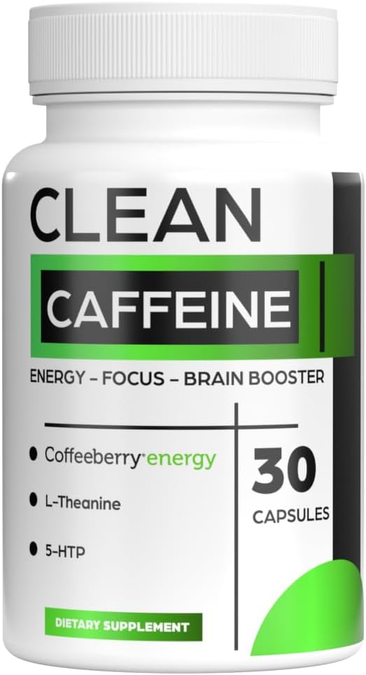 Clean Energy Caffeine Pills with Coffeeberry Extract - No Jitters - 30 Day Supply