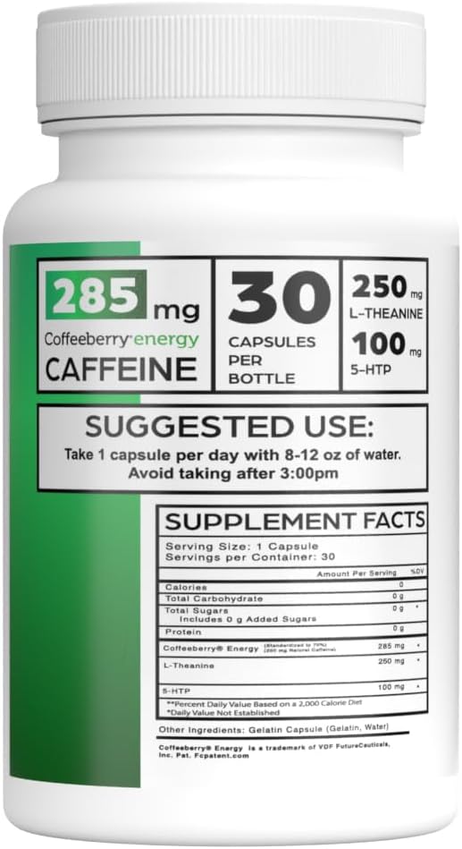 Clean Energy Caffeine Pills with Coffeeberry Extract - No Jitters - 30 Day Supply