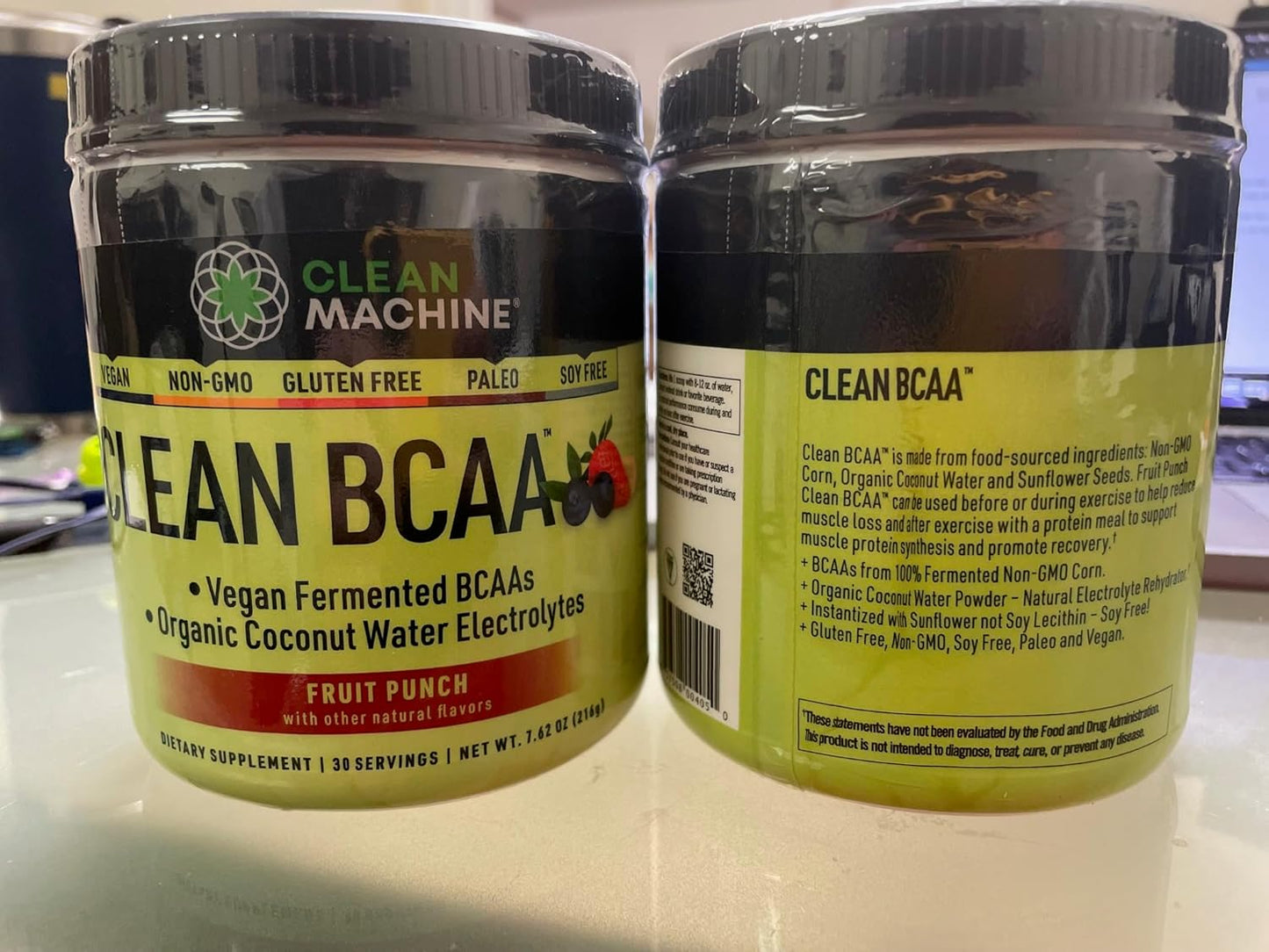 CLEAN MACHINE Clean BCAA Powder with Food Sourced BCAAs & Coconut Water Electrolytes - Vegan Recovery & Energy Supplement - Fruit Punch Flavor, 30 Servings