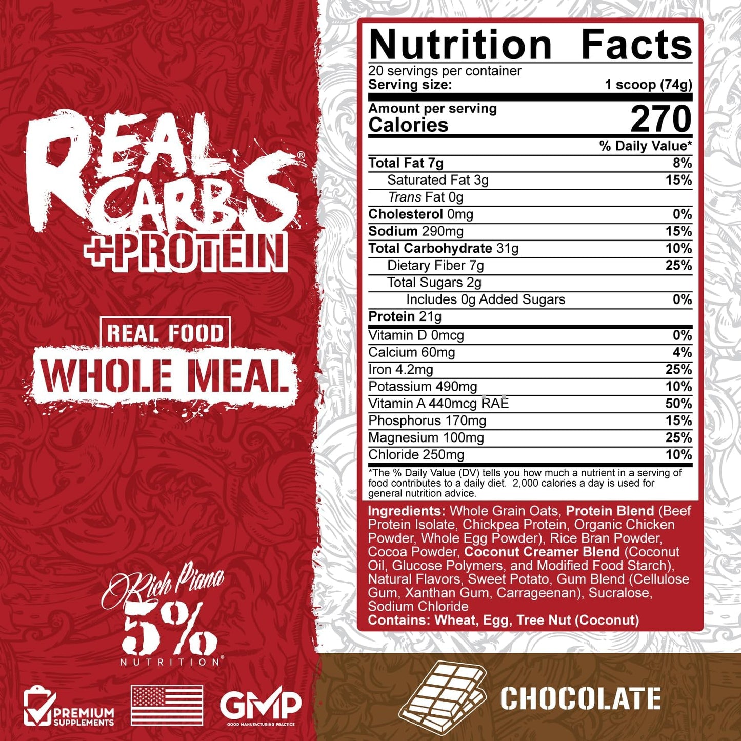 Clean Mass Gainer Protein Powder with Real Carbs and Protein for Workout Recovery Meal - 3.2 lb, 20 Servings (Chocolate)