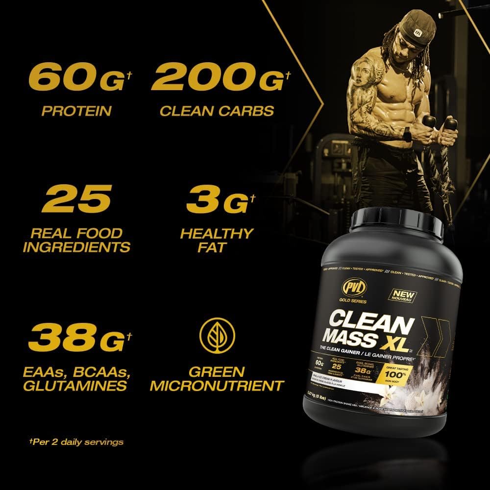 Clean Mass XL - Vanilla Ice Cream Flavor - 10 LB - PVL Gold Series - Muscle Gainer