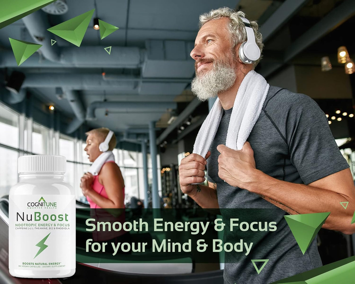 Clean Nootropic Brain Booster - Energy & Focus Supplement with Caffeine, L-Theanine, Vitamin B12, Rhodiola & BioPerine for No Crash, Jitter-Free Performance - 100mg Caffeine Pills