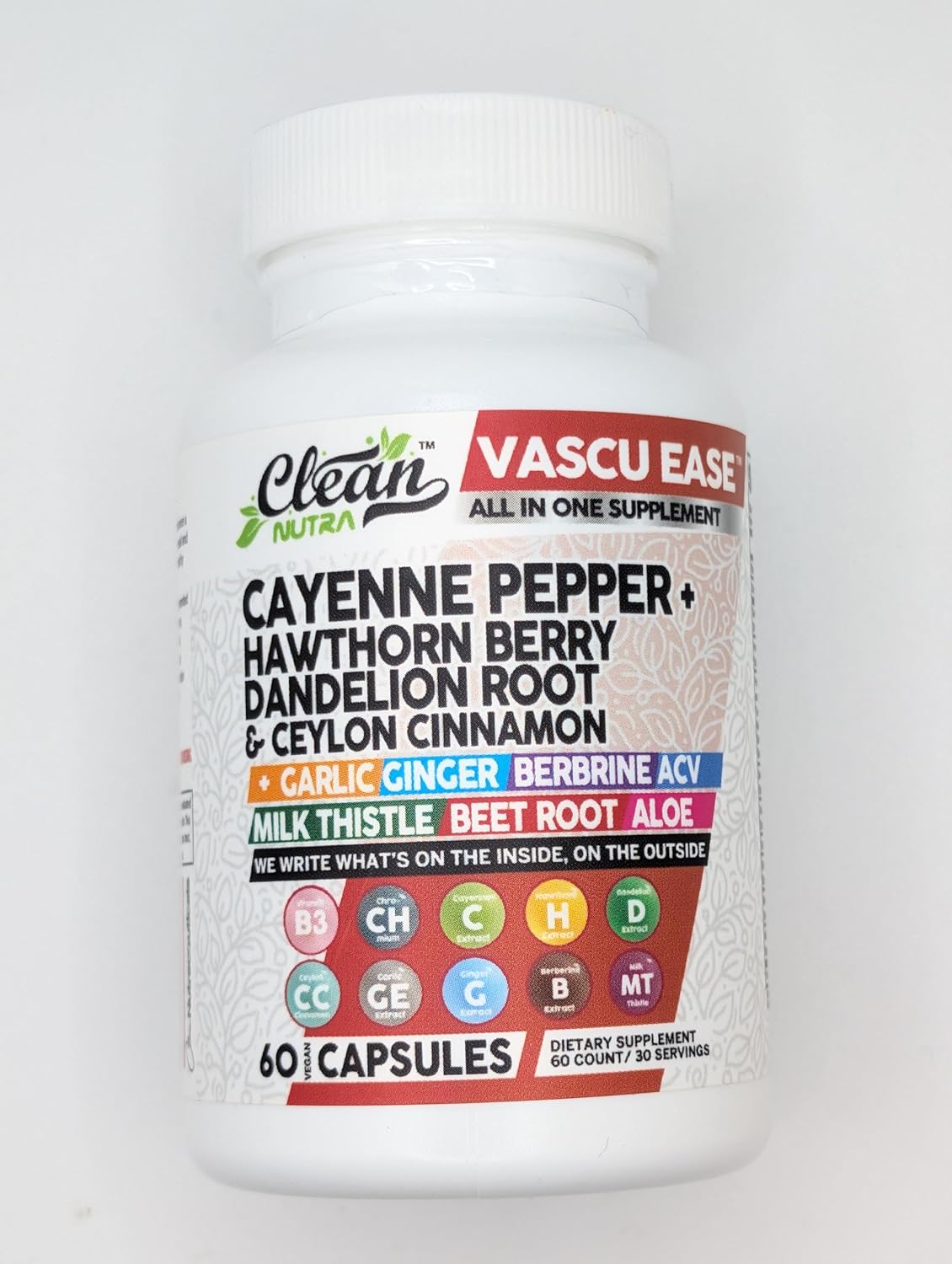 Clean Nutra Cayenne Pepper Supplement with Hawthorn Berry Capsules & More - Nutraceuticals with Dandelion Root, Ceylon Cinnamon, Garlic, Ginger, Berberine, Apple Cider Vinegar, Milk Thistle, Beet Root, Aloe Vera Pills