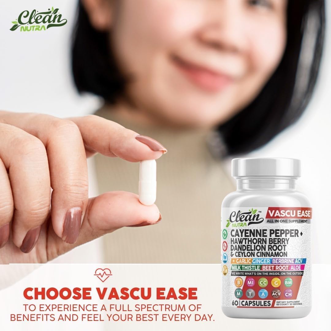 Clean Nutra Cayenne Pepper Supplement with Hawthorn Berry Capsules & More - Nutraceuticals with Dandelion Root, Ceylon Cinnamon, Garlic, Ginger, Berberine, Apple Cider Vinegar, Milk Thistle, Beet Root, Aloe Vera Pills