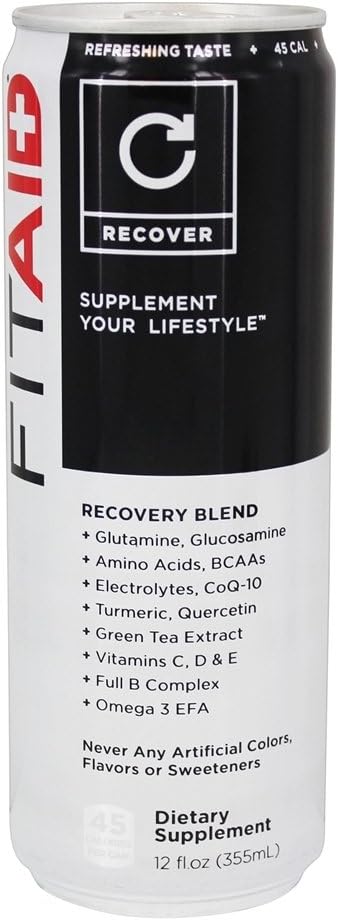 Clean & Paleo Friendly FITAID Recovery Blend with BCAAs, L-Glutamine, L-Arginine, Omega 3s | No Artificial Ingredients | 12oz Can (12 Pack)