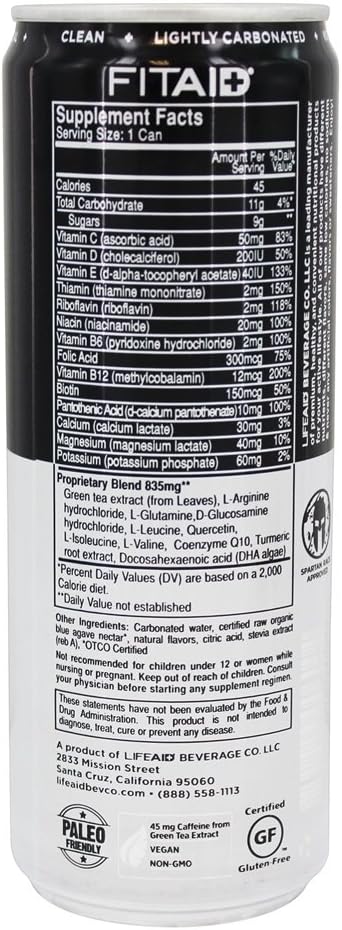 Clean & Paleo Friendly FITAID Recovery Blend with BCAAs, L-Glutamine, L-Arginine, Omega 3s | No Artificial Ingredients | 12oz Can (12 Pack)