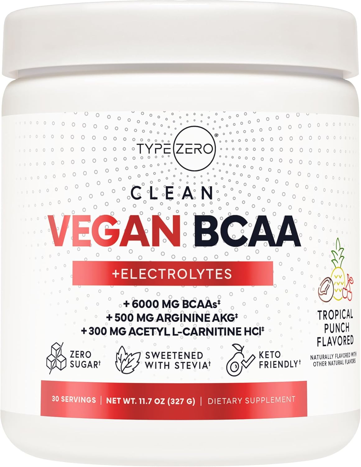 Clean Vegan BCAA Powder with Electrolytes - Hawaiian Punch Flavor, 6g 2:1:1 Sugar-Free Amino Acids Supplement for Women/Men - Ideal Post-Workout Drink