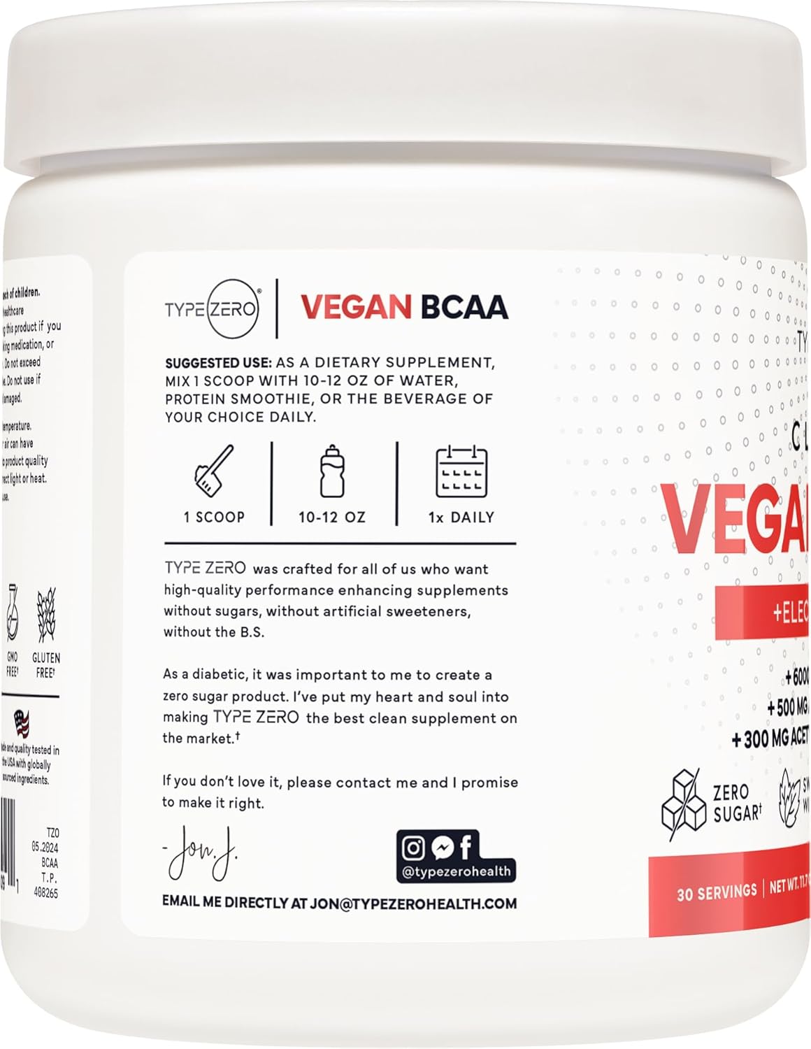 Clean Vegan BCAA Powder with Electrolytes - Hawaiian Punch Flavor, 6g 2:1:1 Sugar-Free Amino Acids Supplement for Women/Men - Ideal Post-Workout Drink