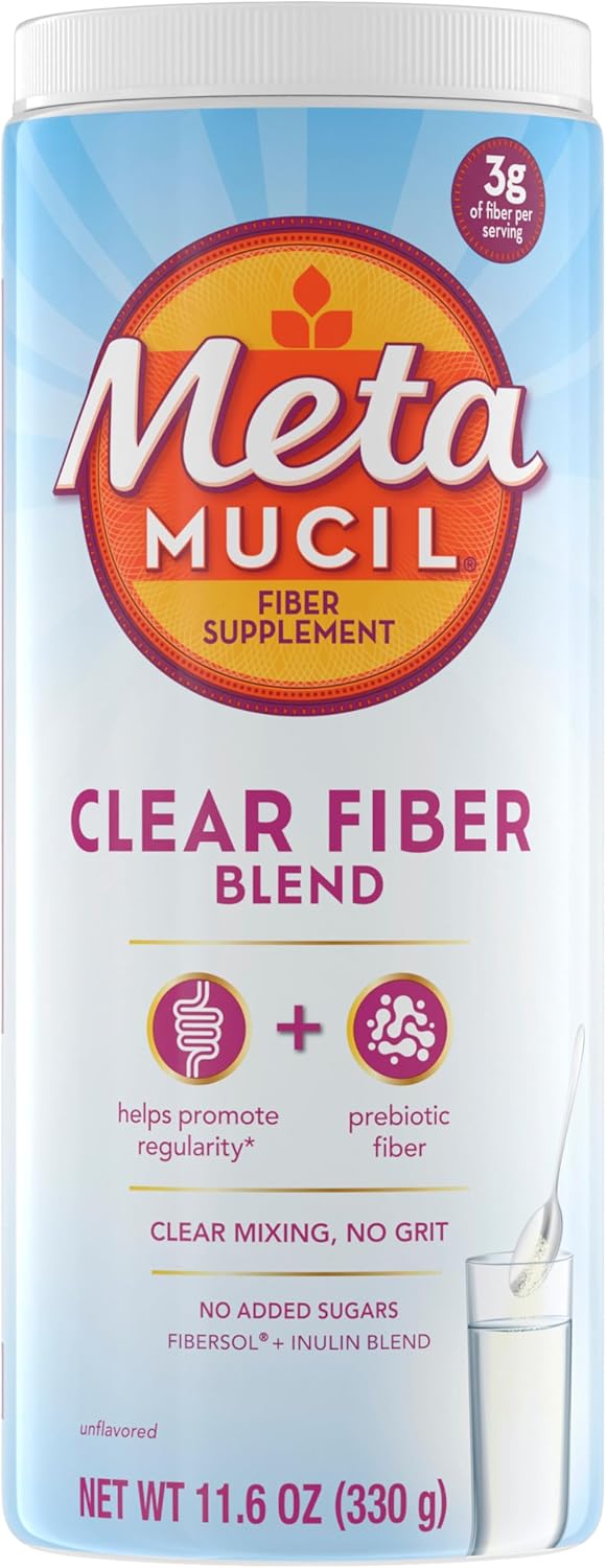 Clear Mixing Plant-Based Metamucil Fiber Supplement - 75 Teaspoons, No Grit, No Sugar, Daily Digestive Health