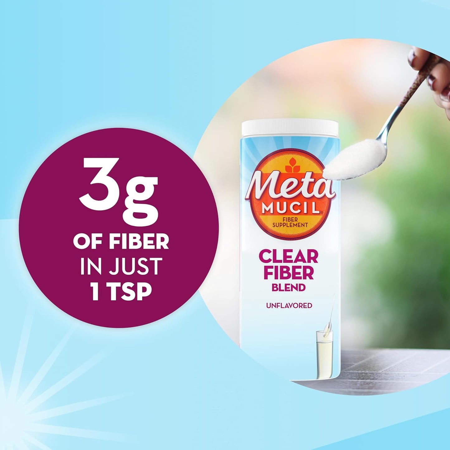 Clear Mixing Plant-Based Metamucil Fiber Supplement - 75 Teaspoons, No Grit, No Sugar, Daily Digestive Health