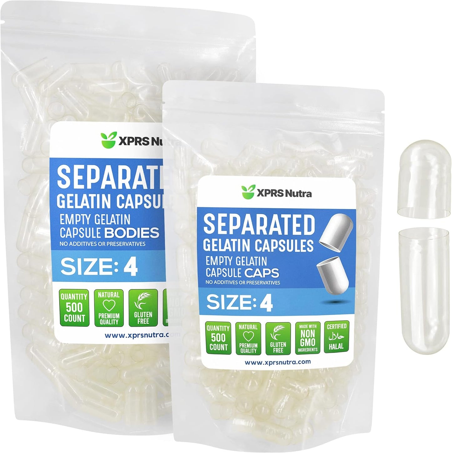 Clear Separated Gelatin Size 4 Capsules - 500 Count Empty Pill Capsules for DIY Supplement Filling - XPRS Nutra