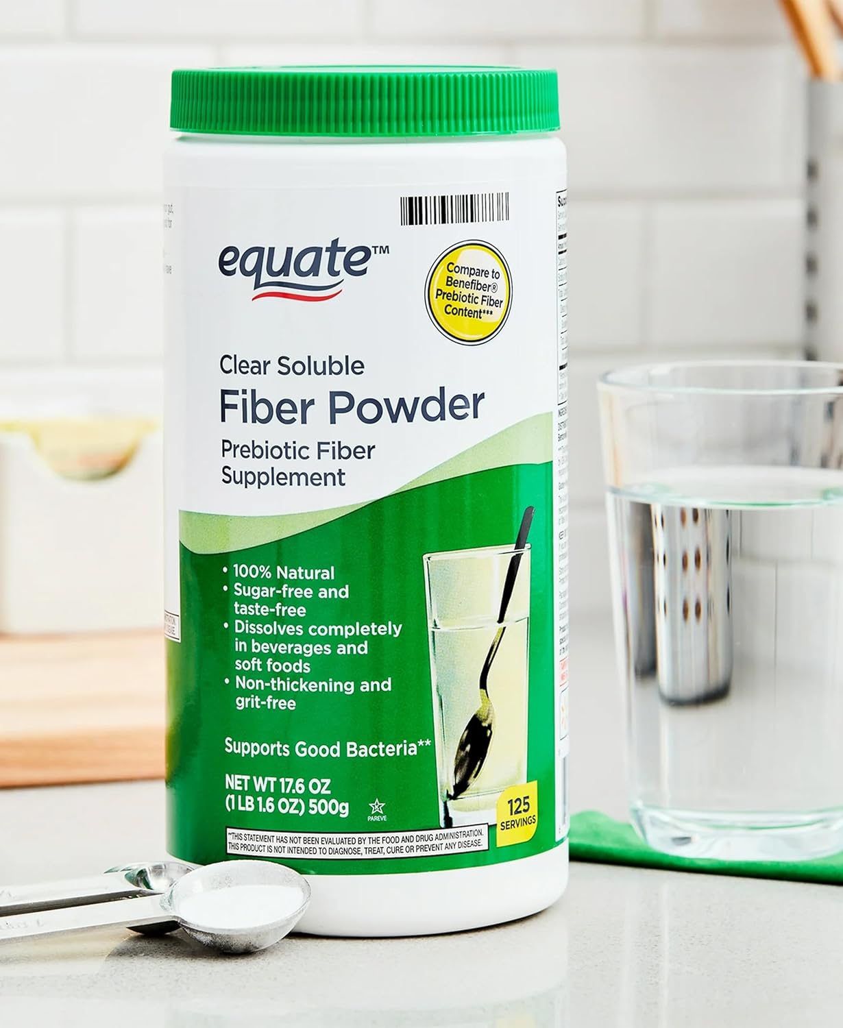 Clear Soluble Prebiotic Fiber Powder 17.6 oz - 125 Servings, Sugar-Free, Gluten-Free, No Flavor - Natural Fiber Supplement Powder dissolves in Food & Drinks
