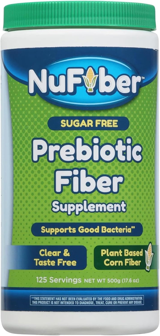 Clear & Taste-Free NuFiber Prebiotic Fiber Supplement - 125 Servings, Plant-Based Corn Powder for Digestive Health, Gluten/Sugar-Free