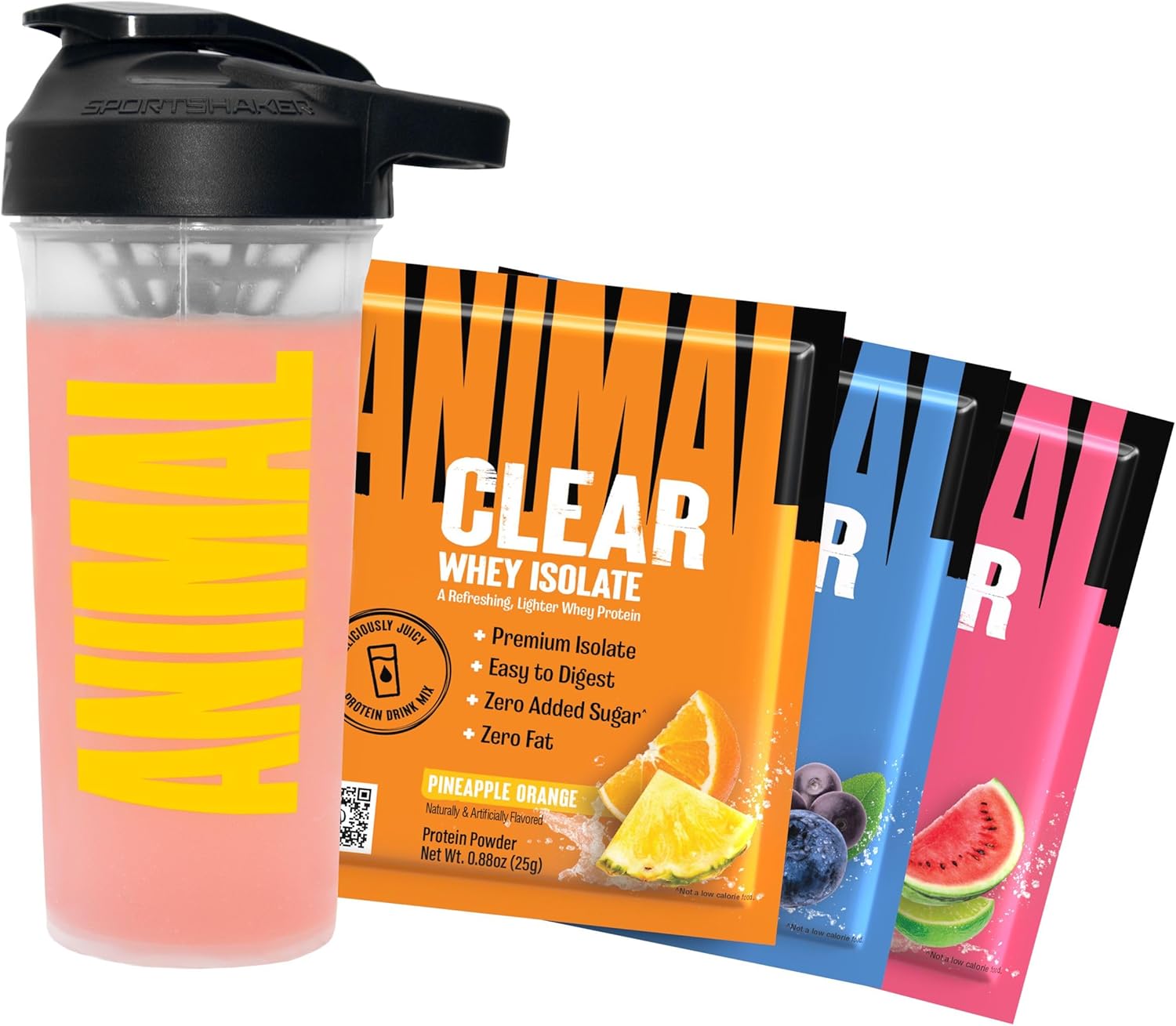 Clear Whey Protein Isolate Sampler Pack with Shaker Bottle - 20g Protein, Watermelon Limeade, Blueberry Acai, Pineapple Orange - 3 Single-Serving Packets