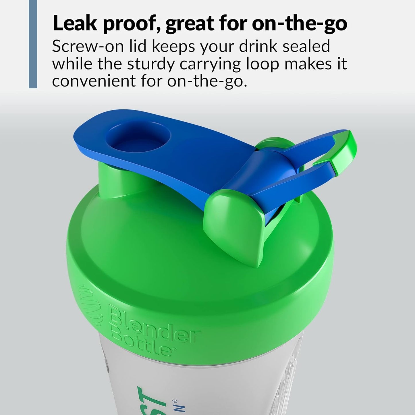 Clear/Green BioTRUST BlenderBottle Classic Shaker Bottle - 28 oz with Loop