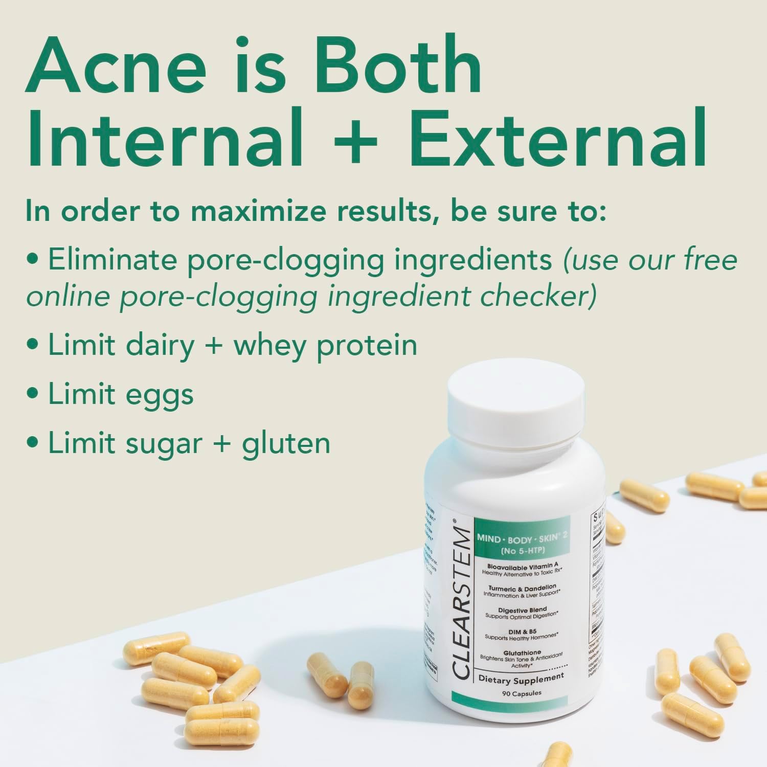 Clearstem Hormonal Acne Supplement with DIM - Skin Care Vitamins for Hormone Balance - Vegan, Gluten Free - 90 Capsules