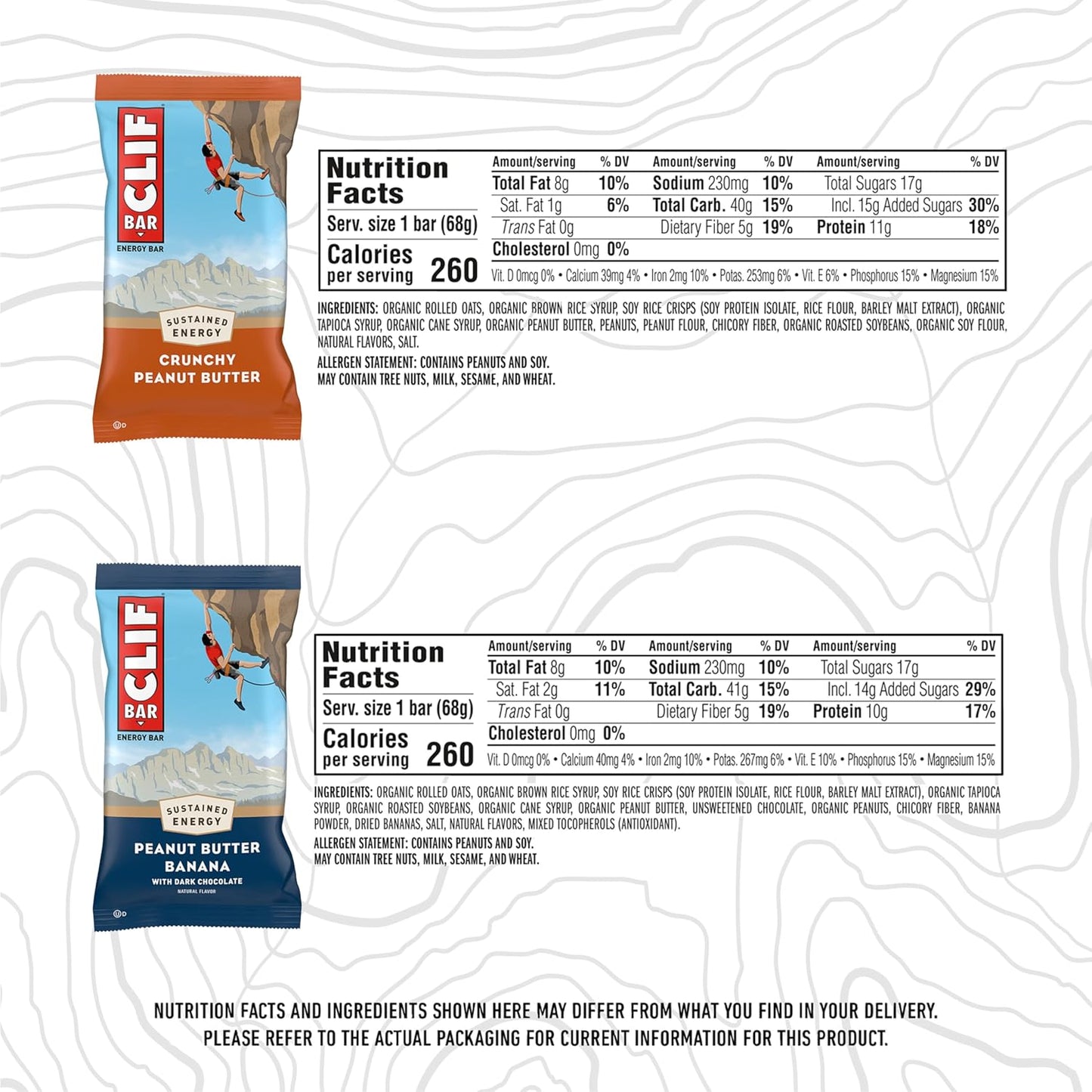 CLIF BAR Peanut Butter Variety Pack - Organic Oats - Energy Bars with Plant-Based Protein (20 Pack)