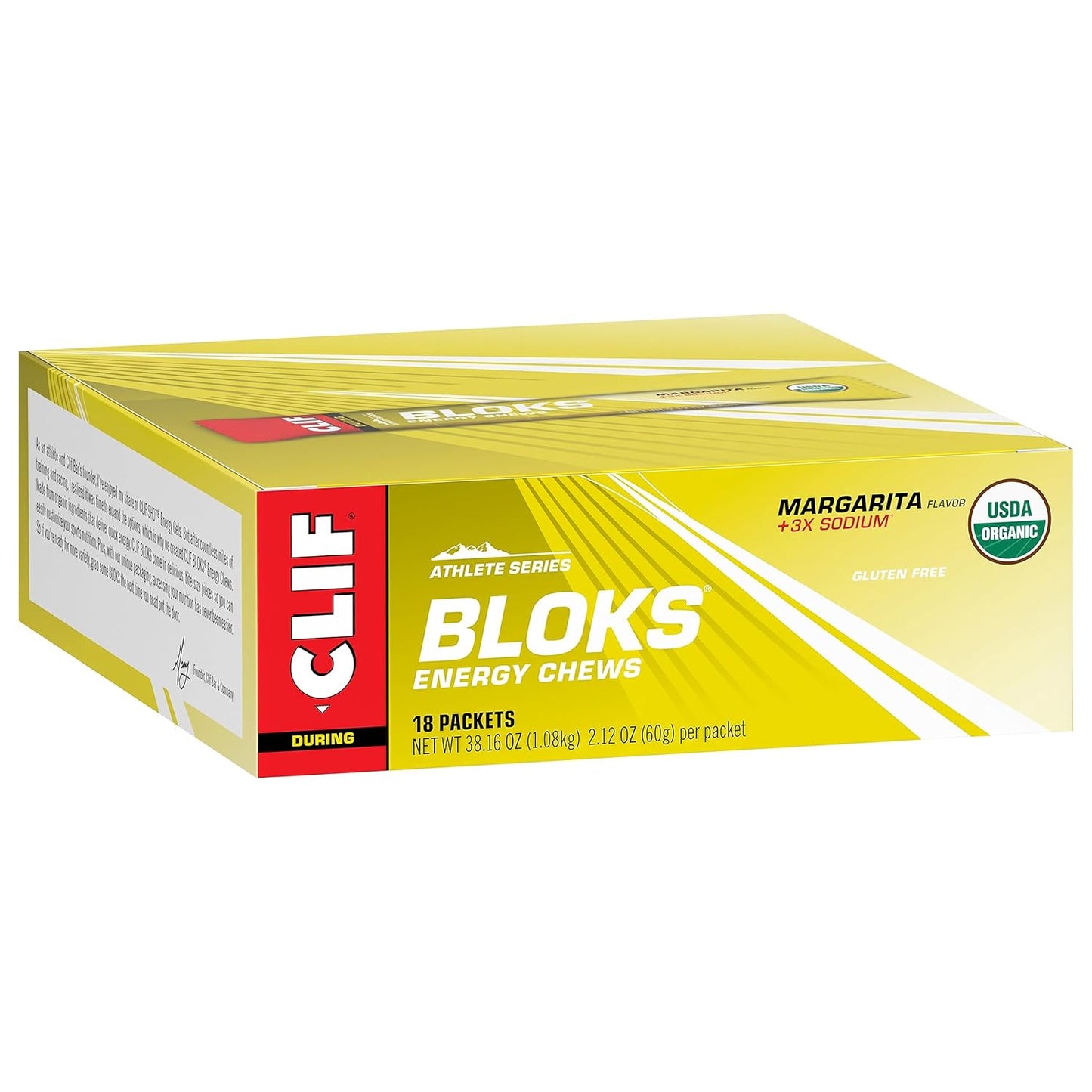 CLIF BLOKS - Margarita Flavor Energy Chews with 3X Sodium - Non-GMO Plant Based Fuel for Cycling and Running - Fast Carbs and Electrolytes - 2.12 oz (18 Count)
