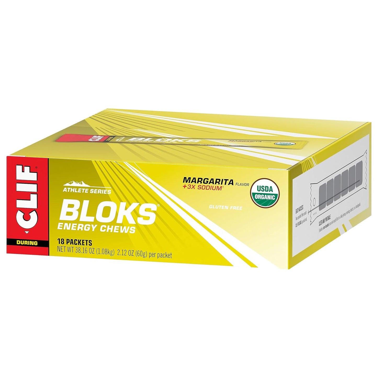 CLIF BLOKS - Margarita Flavor Energy Chews with 3X Sodium - Non-GMO Plant Based Fuel for Cycling and Running - Fast Carbs and Electrolytes - 2.12 oz (18 Count)