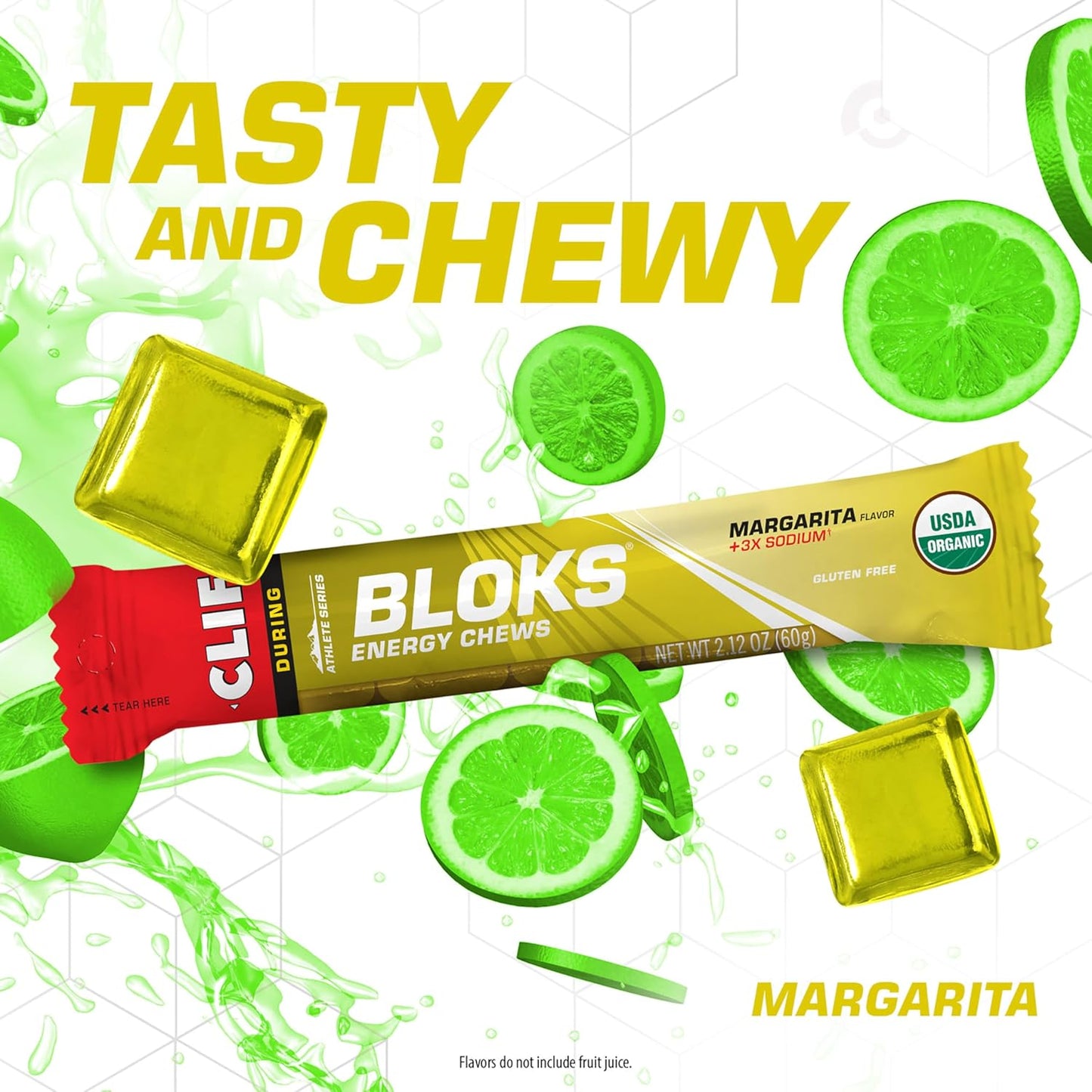 CLIF BLOKS - Margarita Flavor Energy Chews with 3X Sodium - Non-GMO Plant Based Fuel for Cycling and Running - Fast Carbs and Electrolytes - 2.12 oz (18 Count)