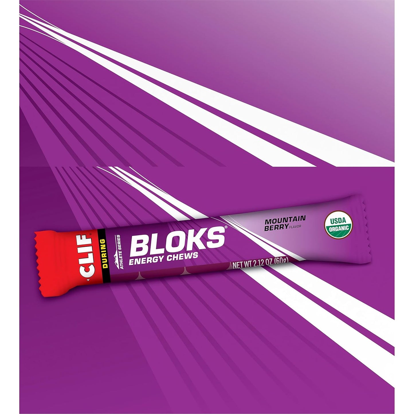 CLIF BLOKS Mountain Berry Energy Chews - Non-GMO Plant Based Fuel for Cycling & Running - Fast Carbs & Electrolytes - 2.12 oz (18 Count)
