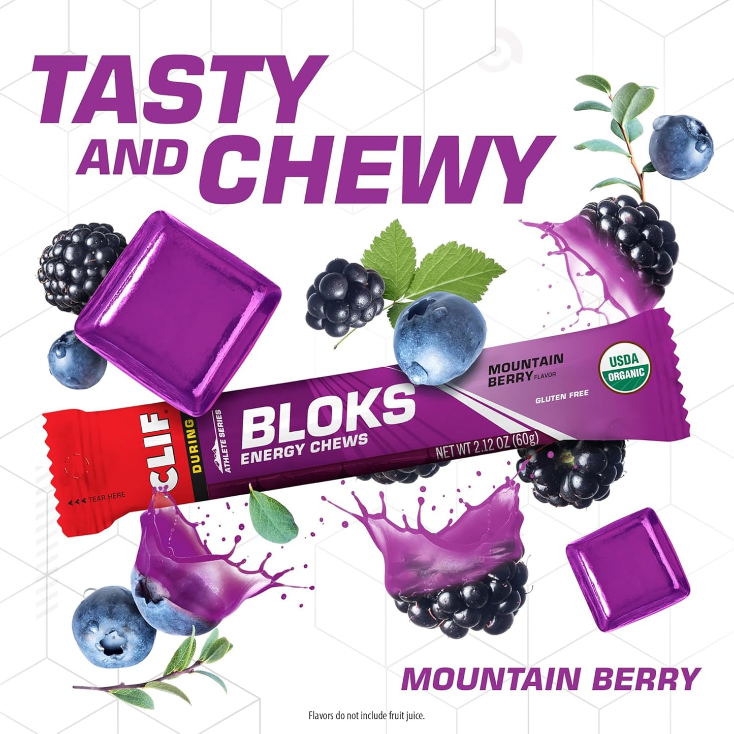 CLIF BLOKS Mountain Berry Energy Chews - Non-GMO Plant Based Fuel for Cycling & Running - Fast Carbs & Electrolytes - 2.12 oz (18 Count)