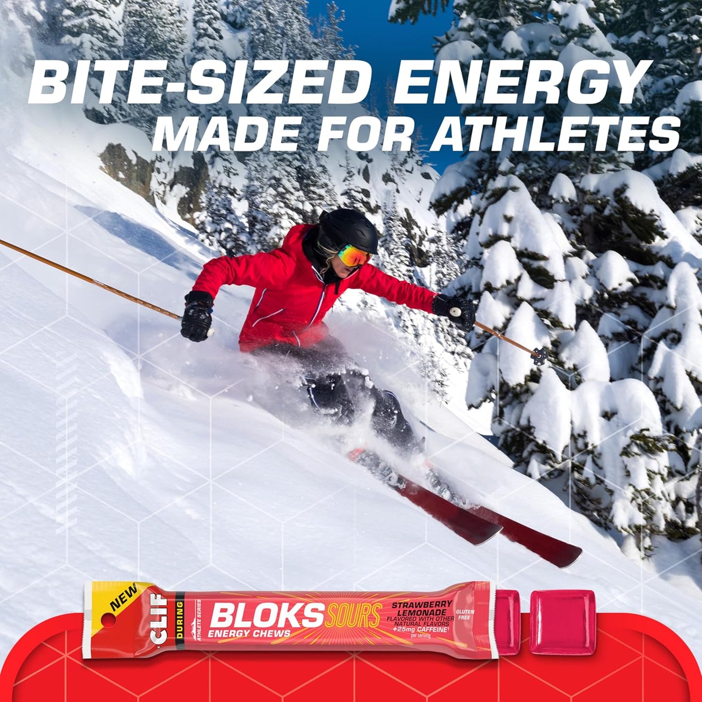 Clif Bloks Sours Strawberry Lemonade Caffeinated Energy Chews - Non-GMO, Plant Based Fuel for Cycling and Running - 18 Count