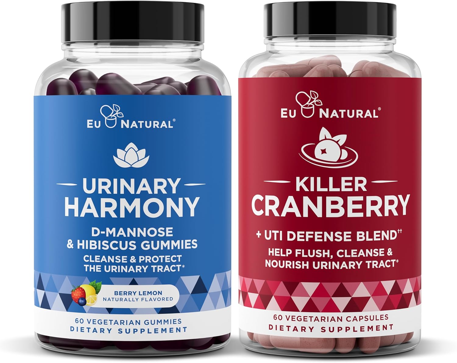 Clinical Strength Eu Natural Urinary Tract Duo: Cranberry Capsules & Harmony Gummies - UT Defense with D-Mannose, Hibiscus, Pine Bark, Propolis, Vitamin D