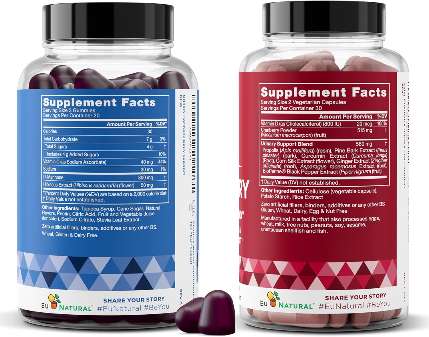 Clinical Strength Eu Natural Urinary Tract Duo: Cranberry Capsules & Harmony Gummies - UT Defense with D-Mannose, Hibiscus, Pine Bark, Propolis, Vitamin D