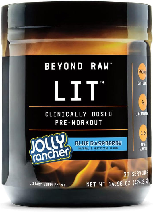 Clinically Dosed Pre-Workout Powder with Caffeine, L-Citrulline, and Beta-Alanine - Jolly Rancher Blue Raspberry Flavor - 30 Servings