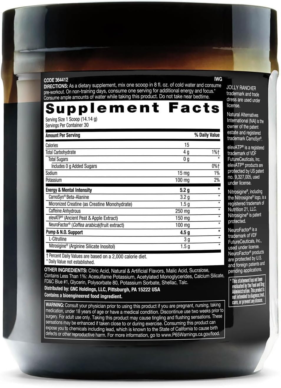 Clinically Dosed Pre-Workout Powder with Caffeine, L-Citrulline, and Beta-Alanine - Jolly Rancher Blue Raspberry Flavor - 30 Servings