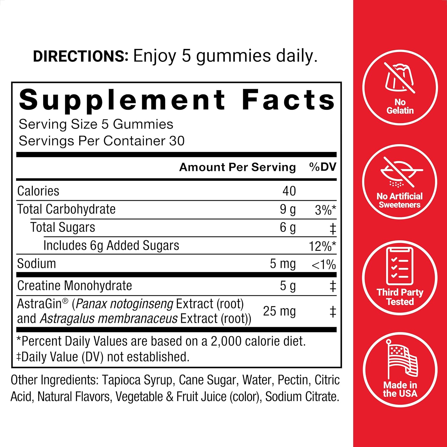 Clinically Studied Force Factor Creatine Gummies - 5g Creatine Monohydrate for Muscle Gain, Strength, Recovery - Assorted Fruit Flavors, 30 Servings