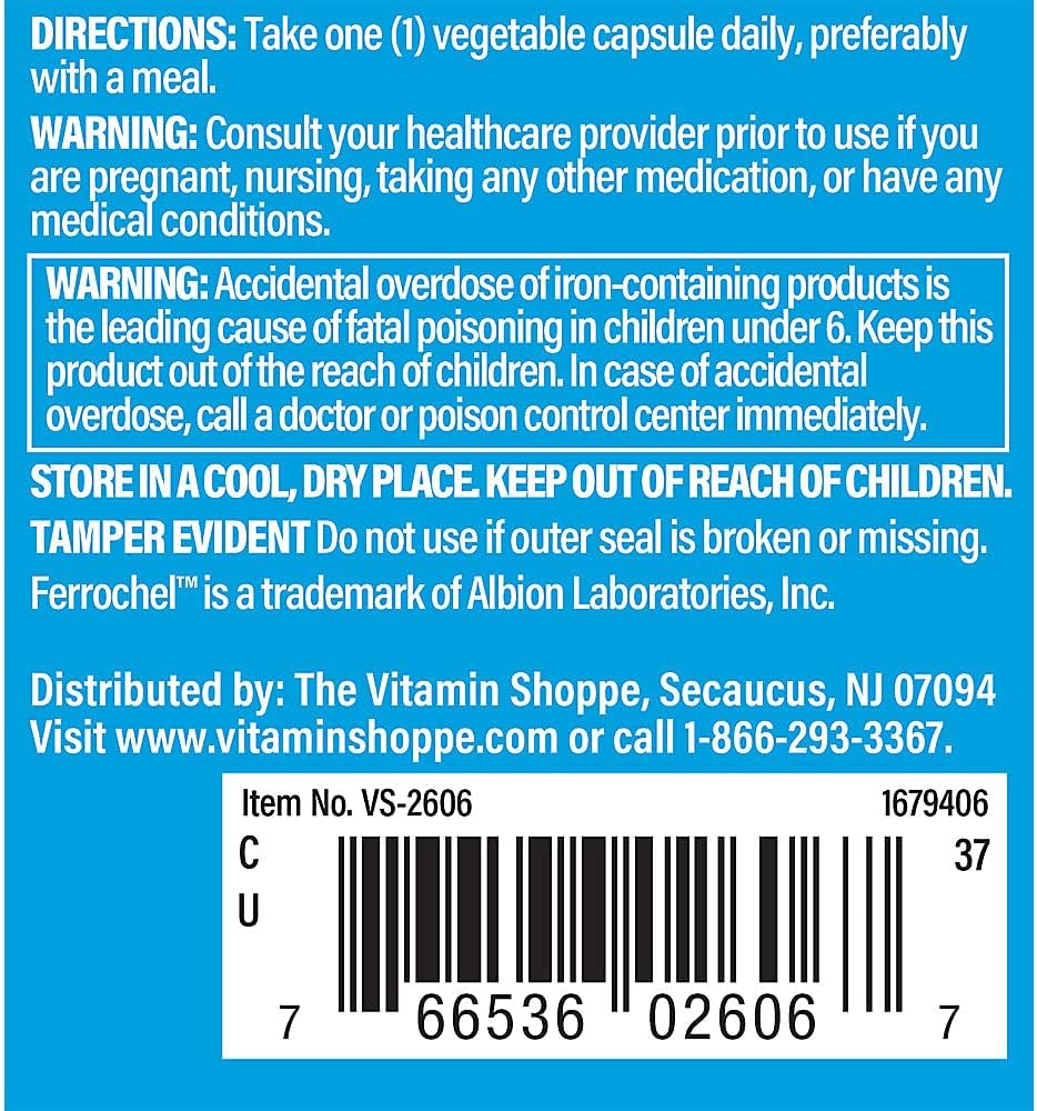 Clinically Studied Iron Bisglycinate Supplement for Energy & Immune Support - 90 Veggie Capsules