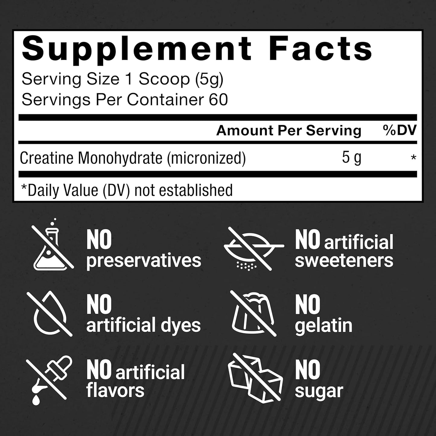 Clinically Studied Micronized Creatine Monohydrate Powder for Muscle Gain and Strength, 5g Dose, Unflavored - 60 Servings